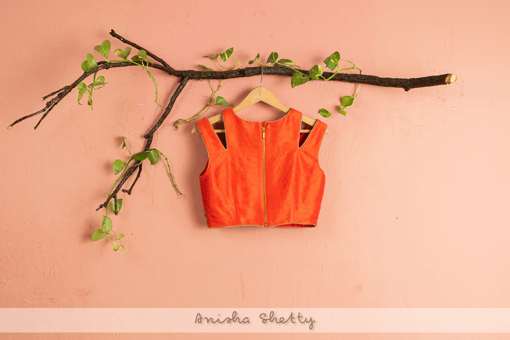 Ivory Lehenga With Orange Mirror Blouse & Dupatta - Image 4