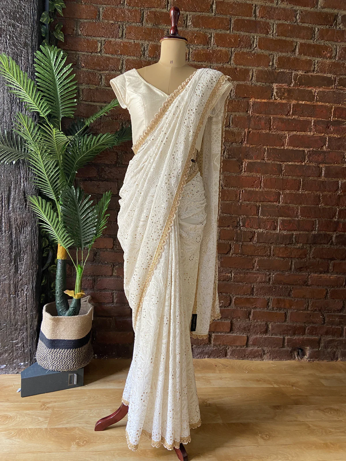 Ivory Lucknowi Chikankari Saree