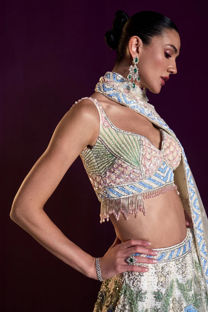 Ivory Net Lehenga Set - Image 3