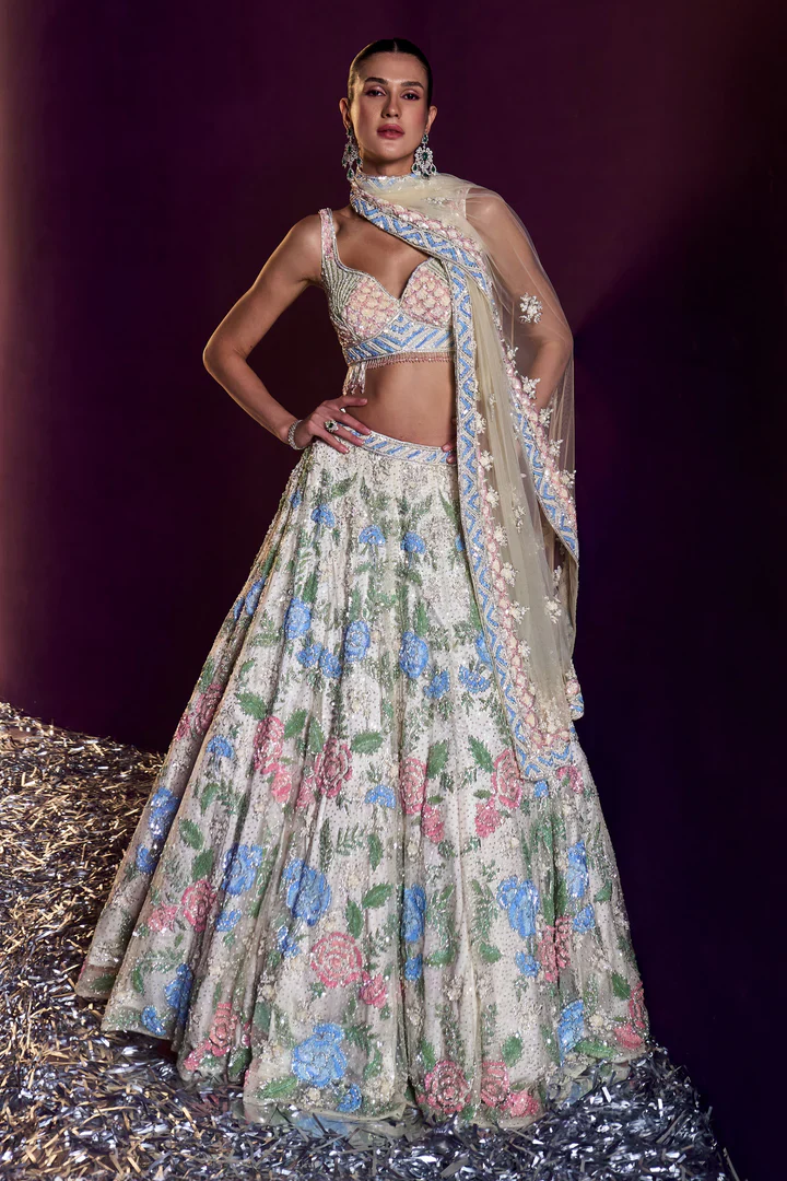 Ivory Net Lehenga Set - Image 4