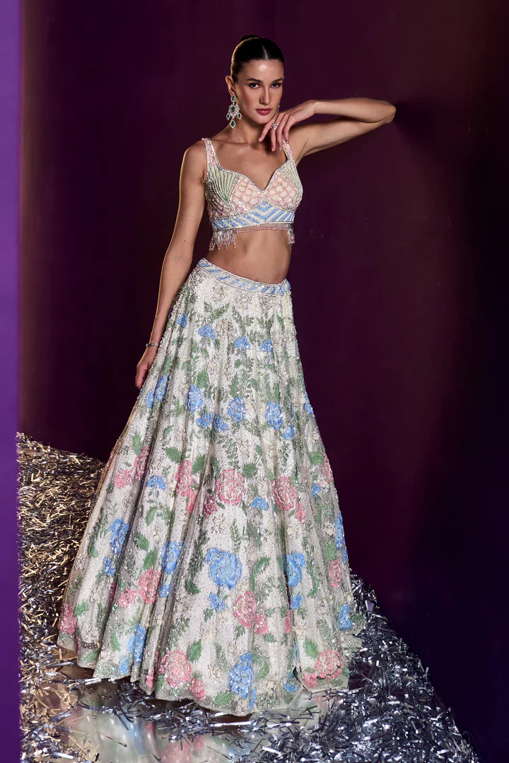 Ivory Net Lehenga Set - Image 5