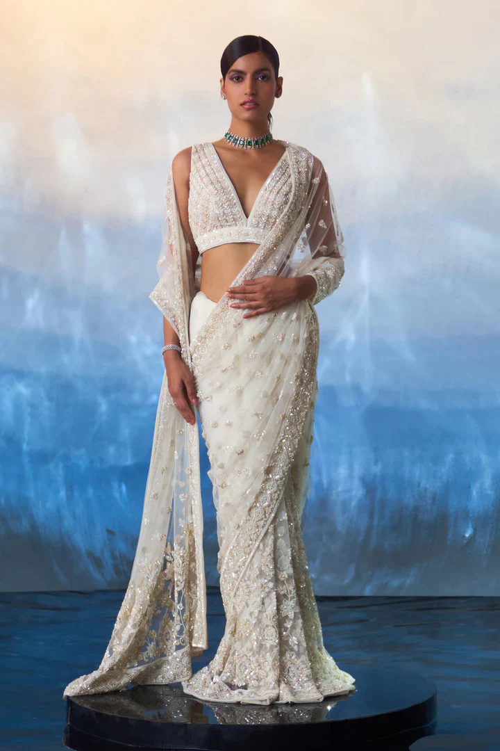 Ivory Net Saree