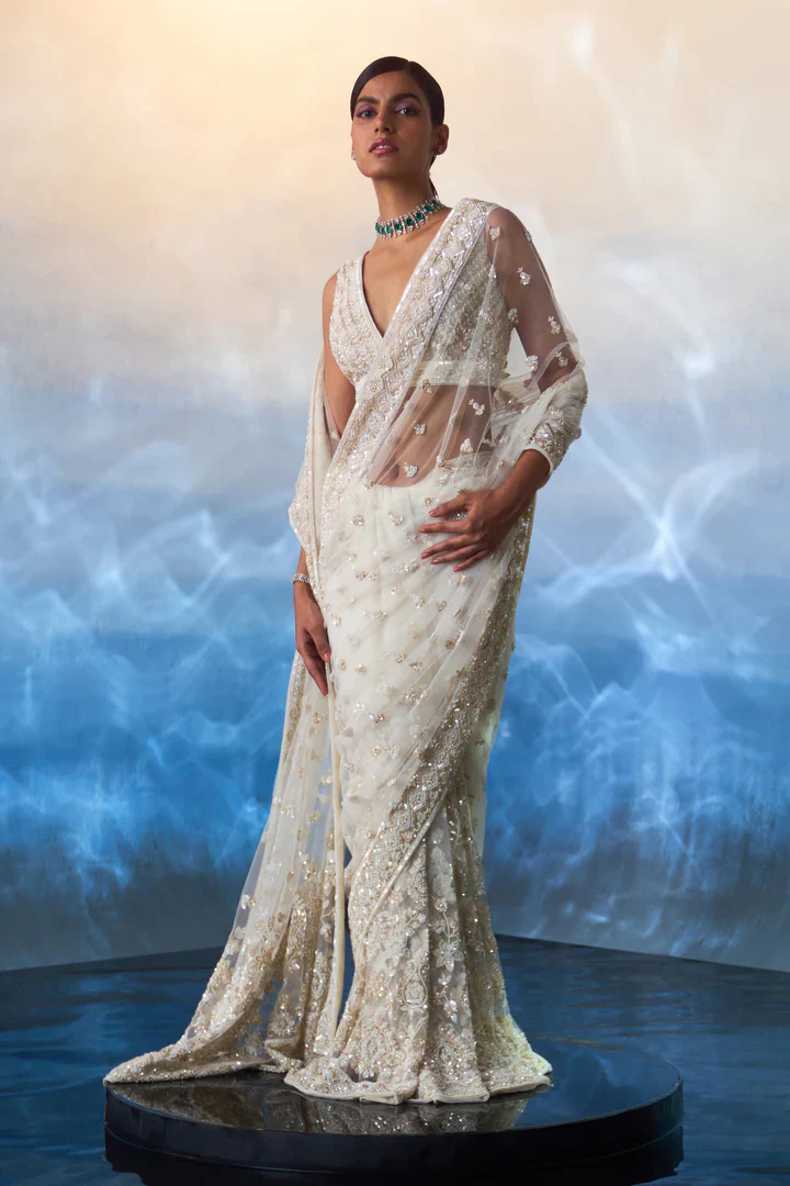 Ivory Net Saree - Image 2