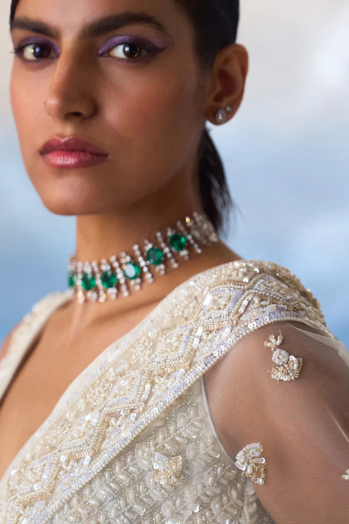 Ivory Net Saree - Image 4