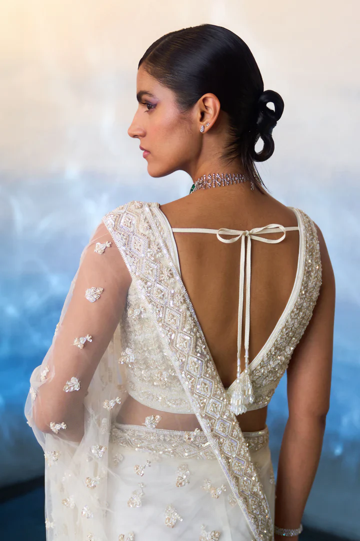 Ivory Net Saree - Image 6