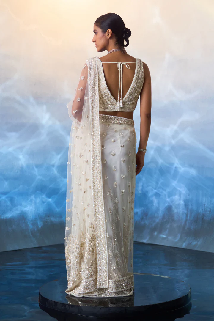 Ivory Net Saree - Image 7