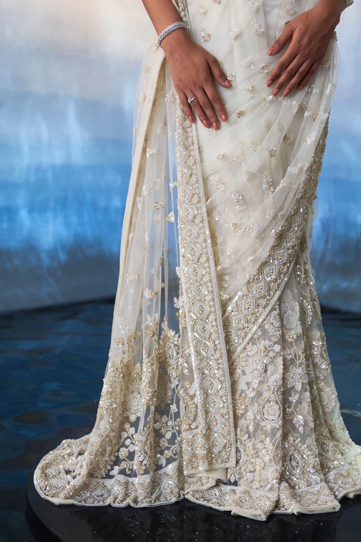 Ivory Net Saree - Image 8