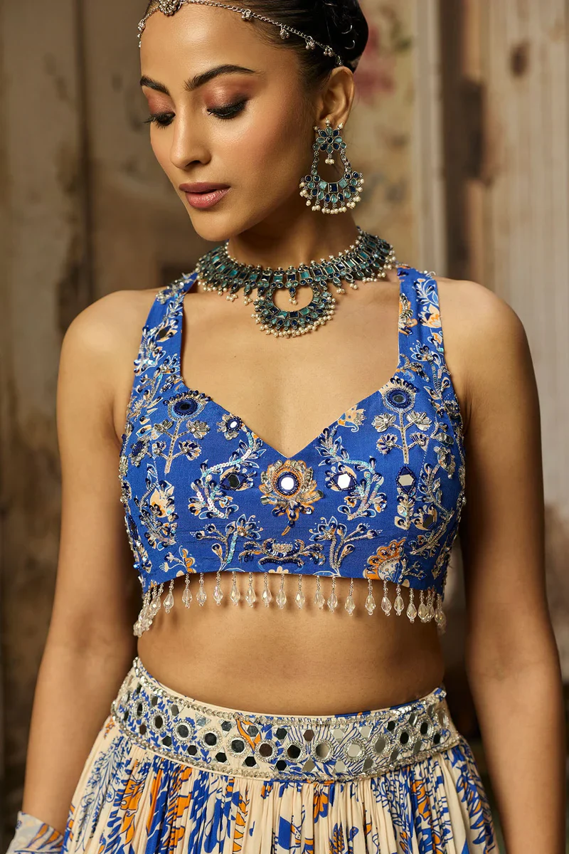 Ivory Printed And Highlighted Lehenga Set - Image 3