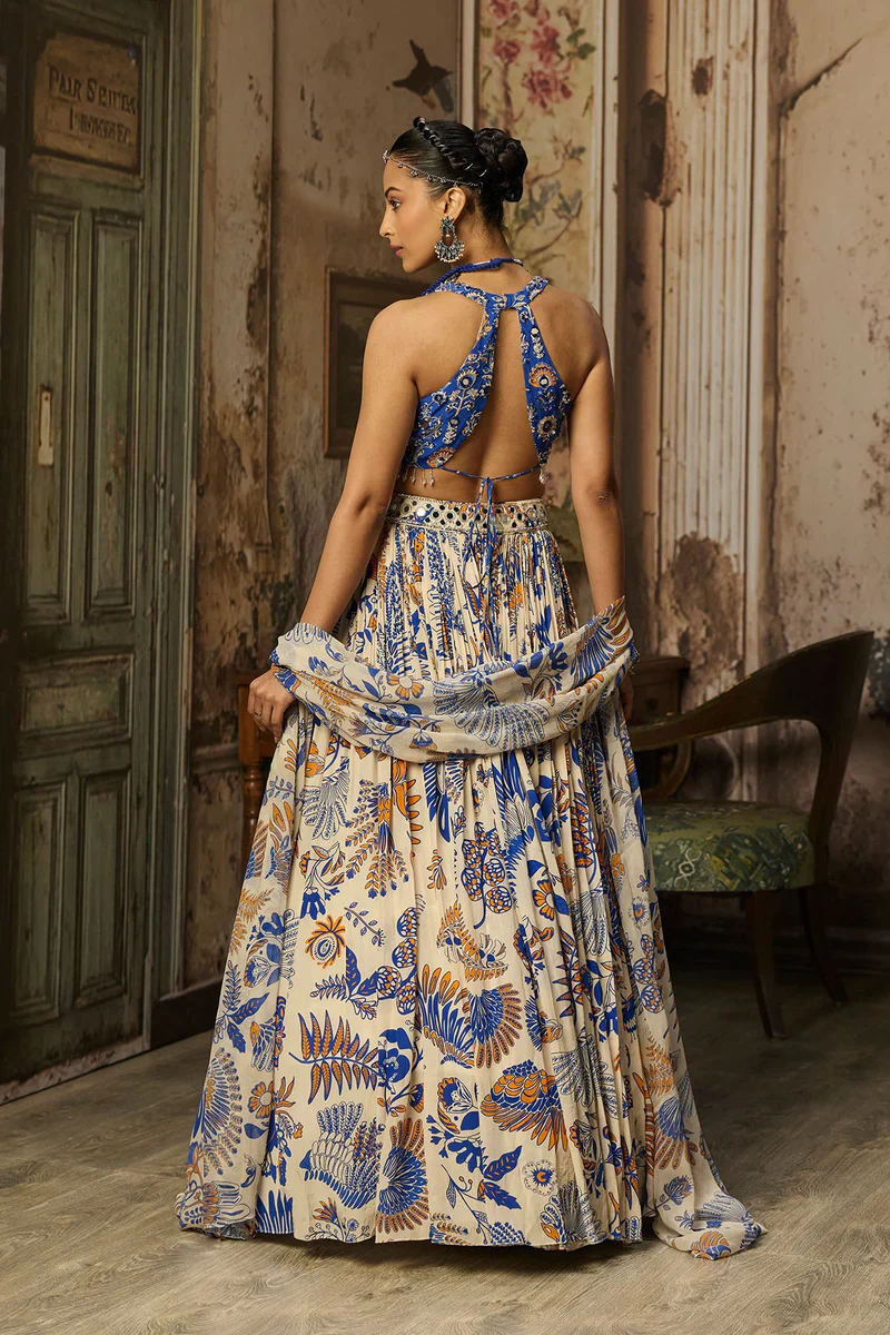 Ivory Printed And Highlighted Lehenga Set - Image 4