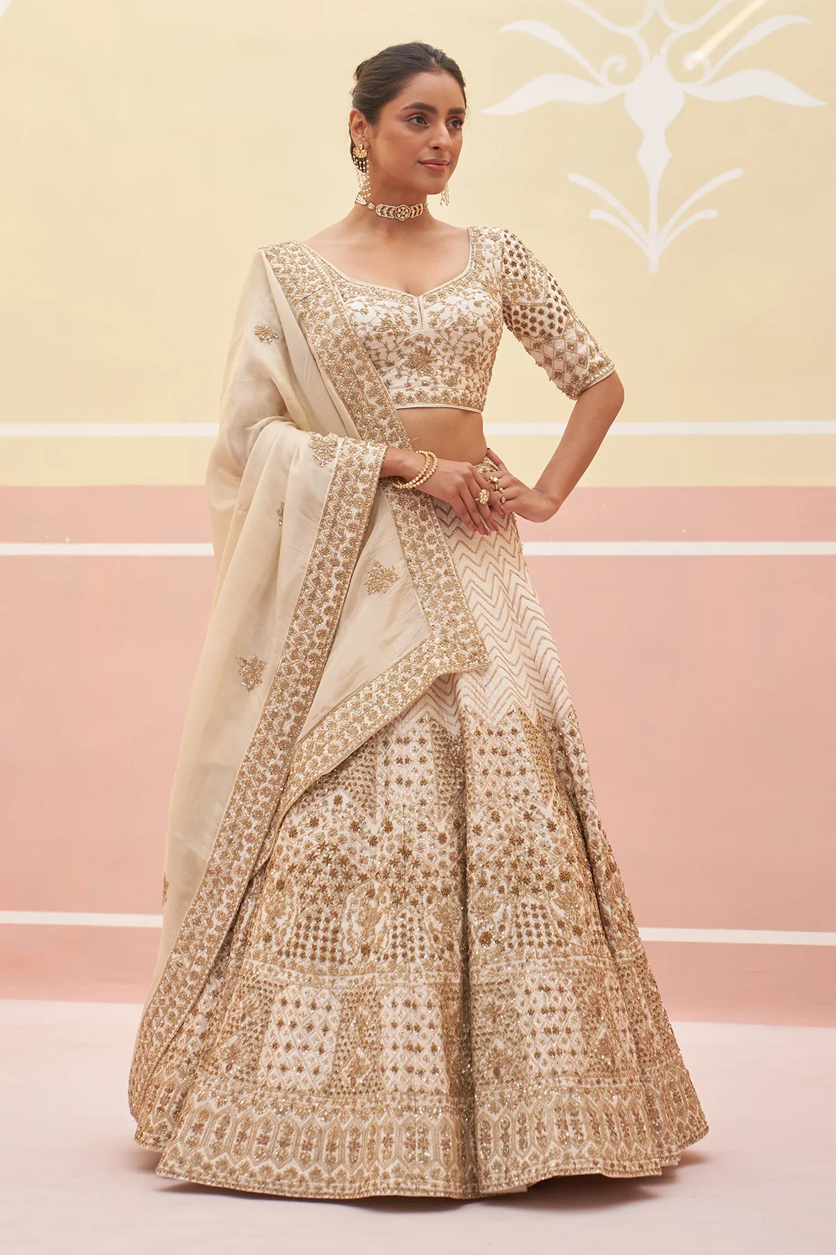 Ivory Raw Silk Lehnga Set - Image 4