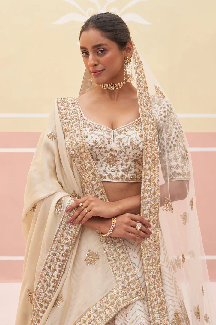 Ivory Raw Silk Lehnga Set - Image 7