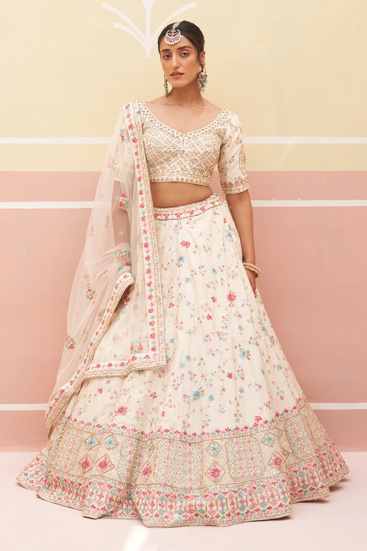 Ivory Raw Silk Lehnga Set - Image 2