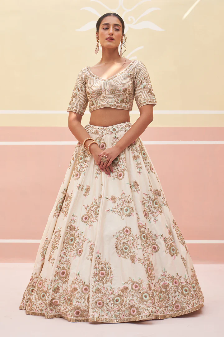 Ivory Raw Silk Lehnga Set - Image 2