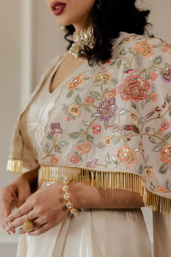 Ivory roman draped saree - Image 2