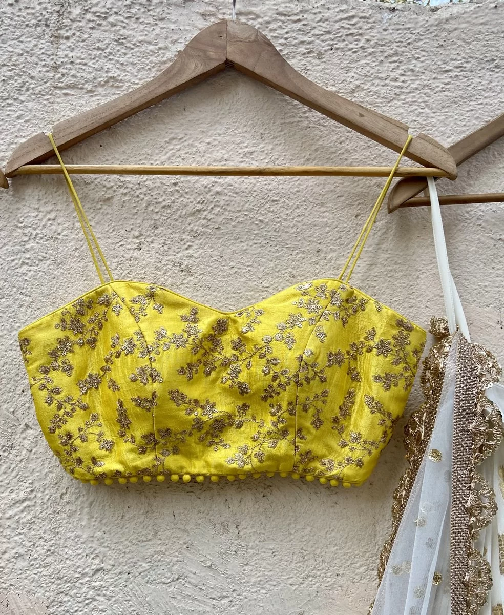 Ivory Ruffle Lehenga and Yellow Bustier Set - Image 2