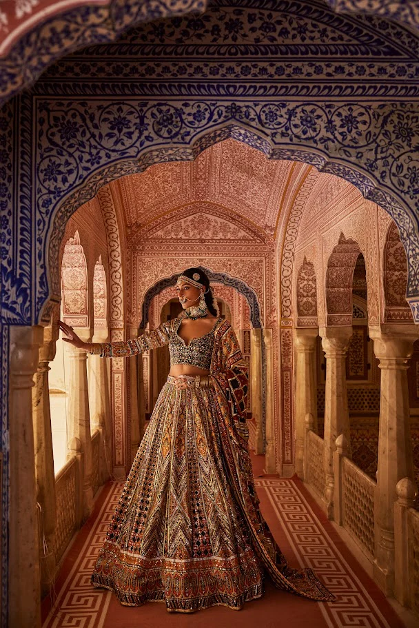IZHAAR - Multicolour Embroidered Lehenga Set - Image 2