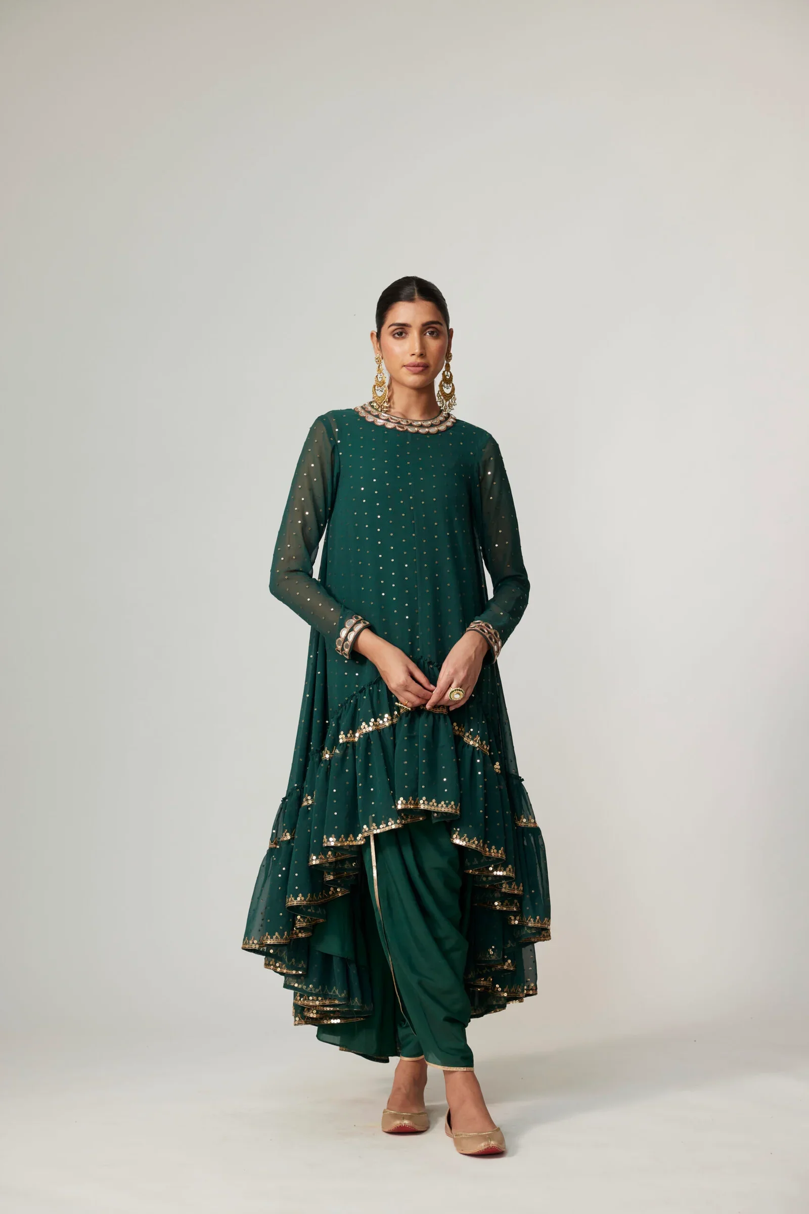 Jade Green Dhoti Kurta With Dupatta Set - Image 4