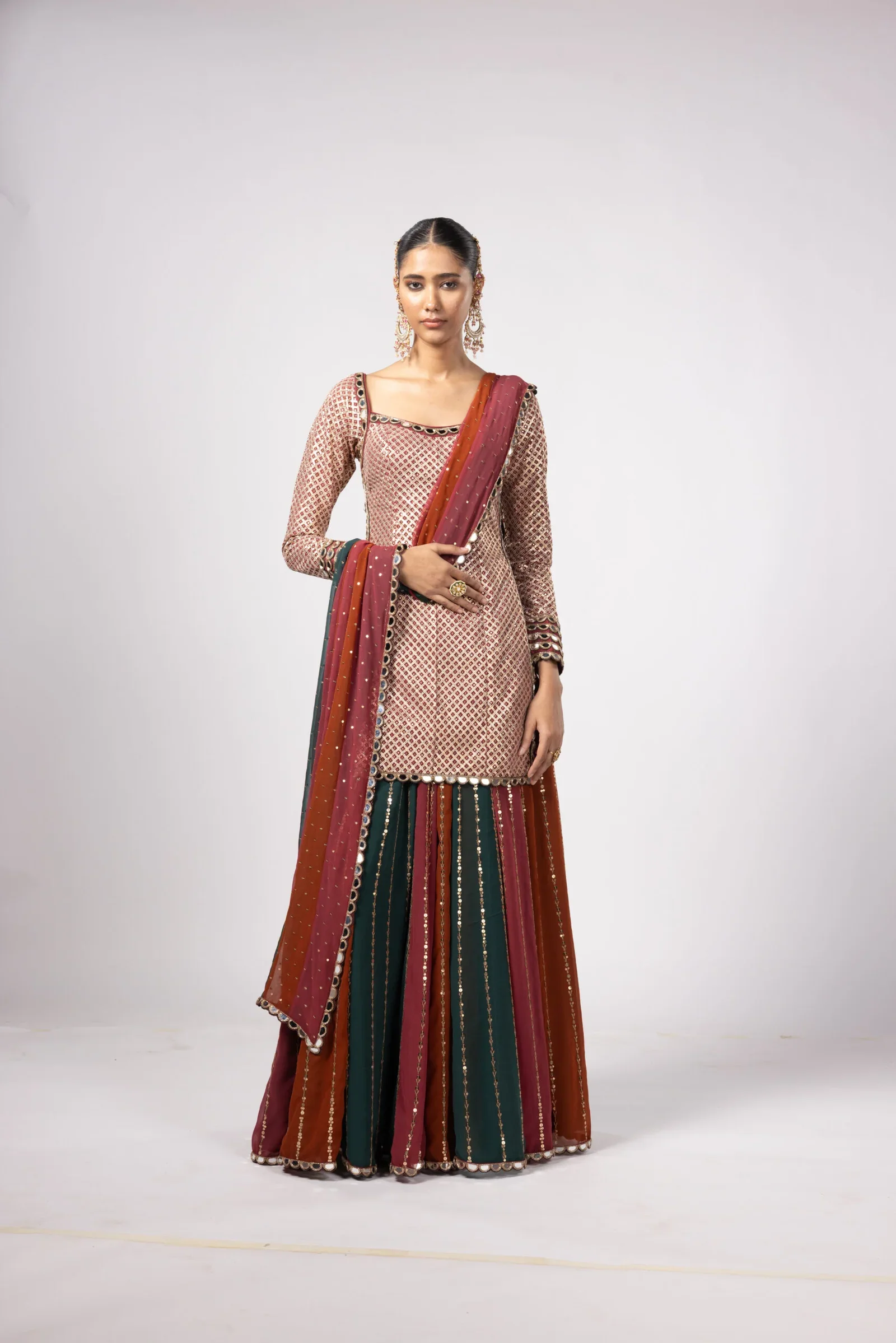 Jade Green Kurta Lehenga Pants Set