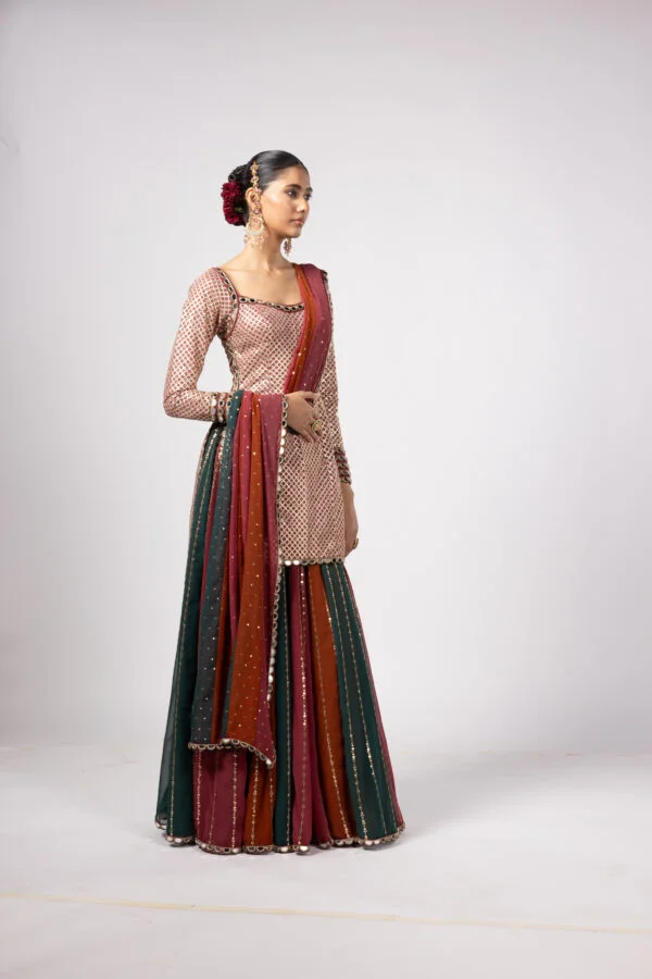 Jade Green Kurta Lehenga Pants Set - Image 3