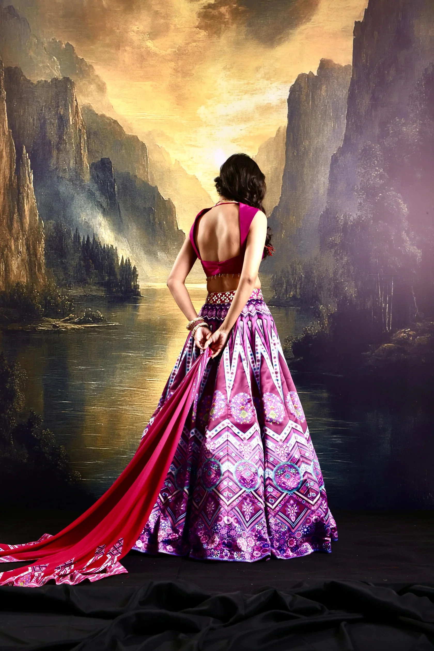 Jamilla Magenta Satin Printed Lehenga Set - Image 7