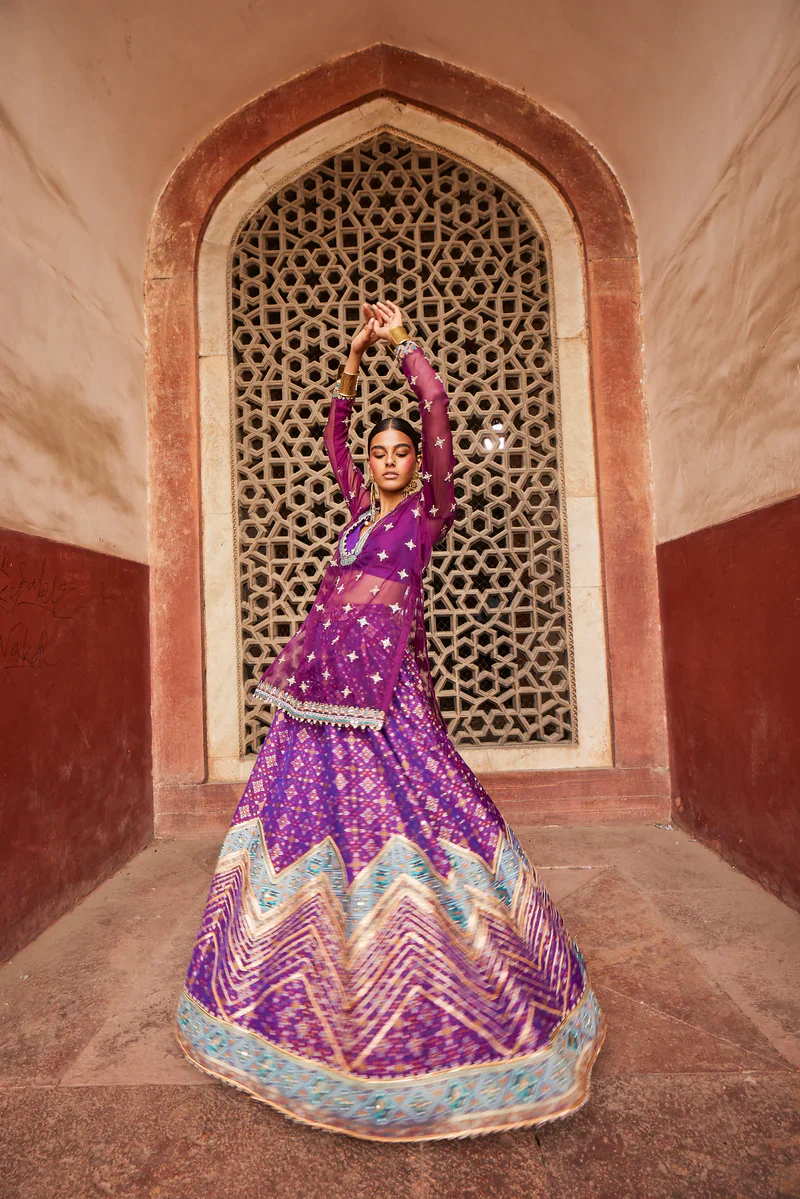 Jamuni Patola Chevron Lehenga with Kurta - Image 2