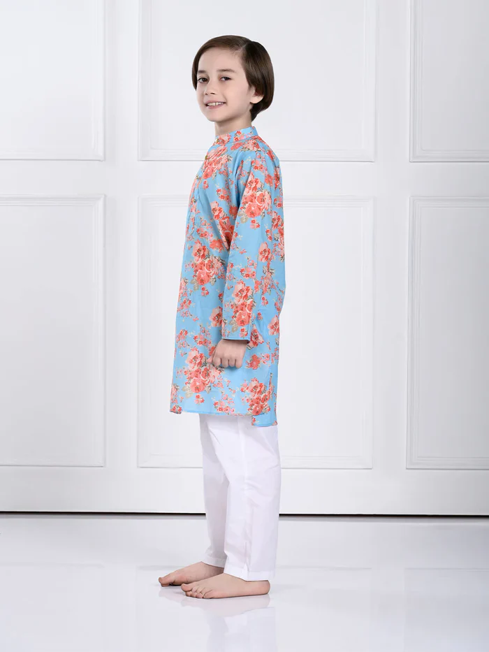Jas - Blue Floral Kurta Pajama Set - Image 2