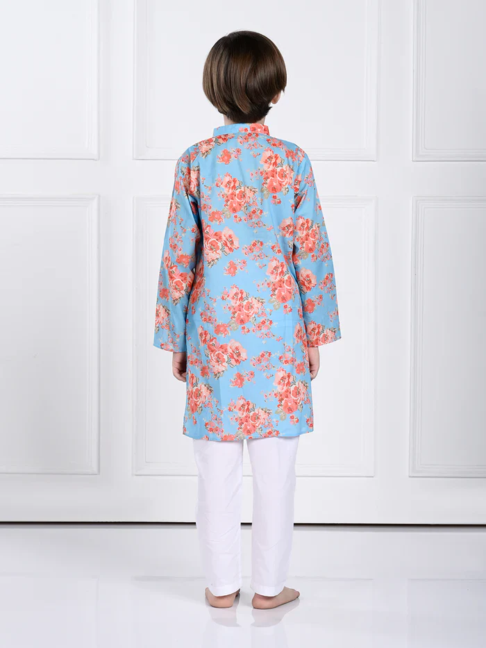 Jas - Blue Floral Kurta Pajama Set - Image 5