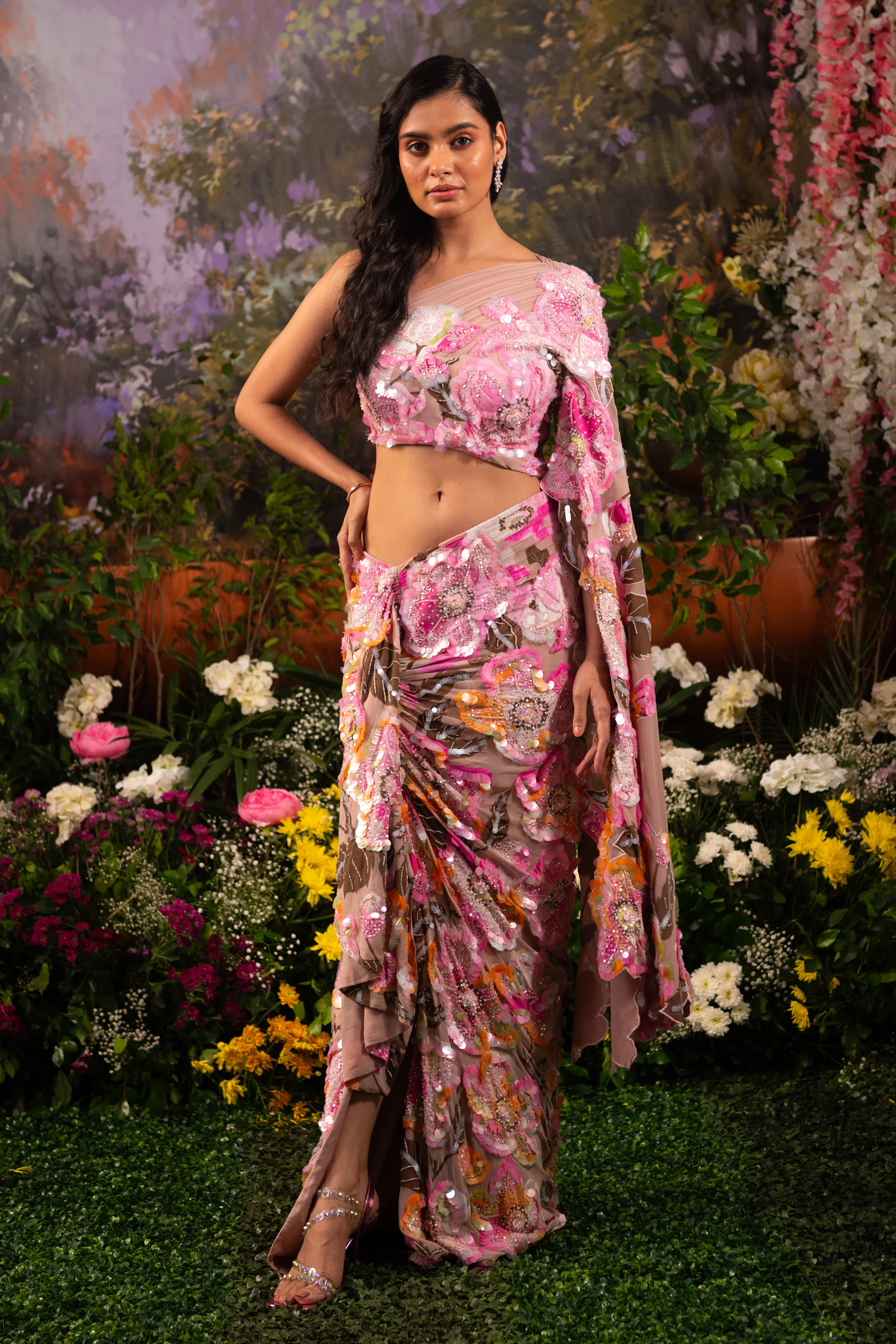 Jazmin Pink Draped Saree - Image 4