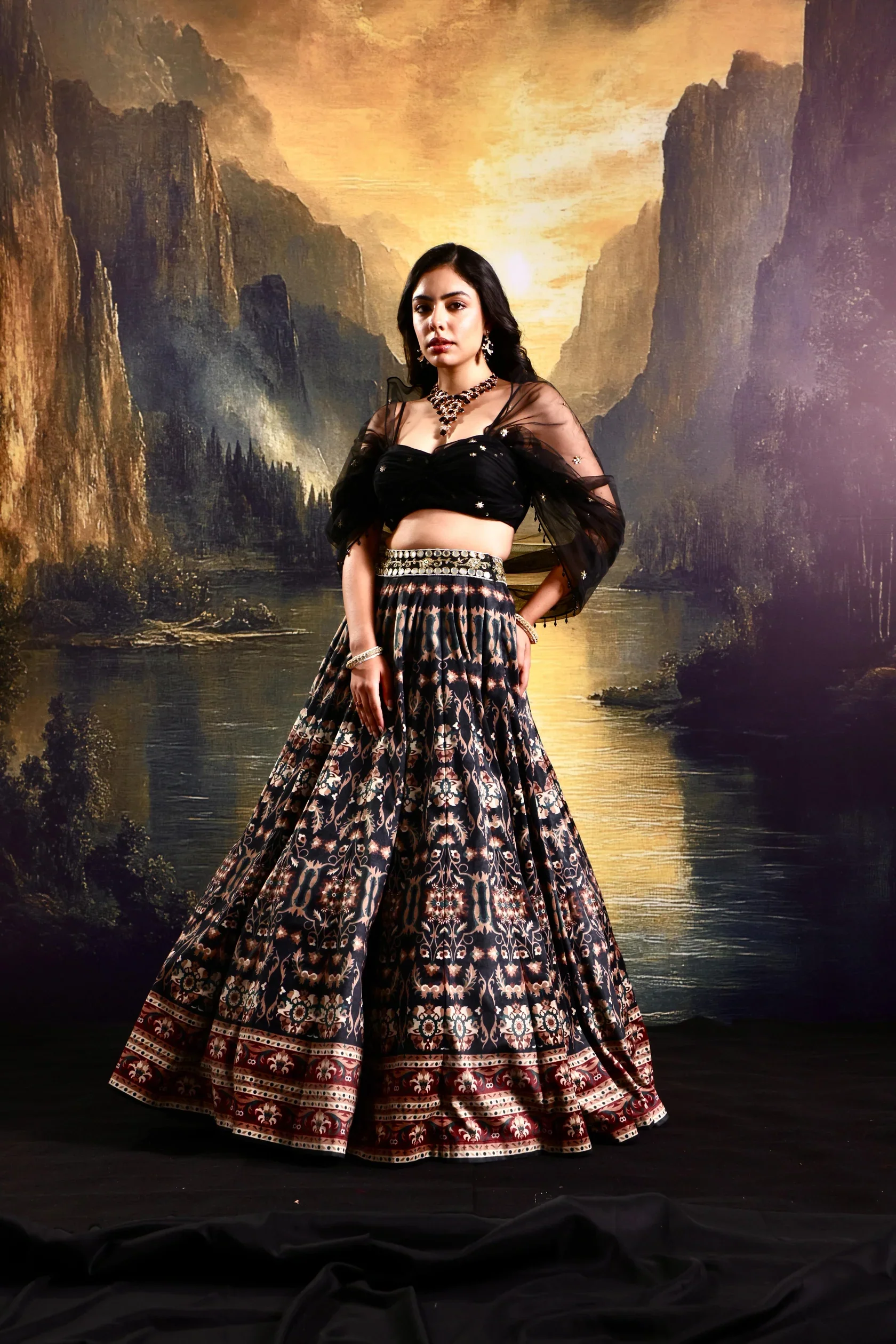Jeeya Printed Suede Lehenga