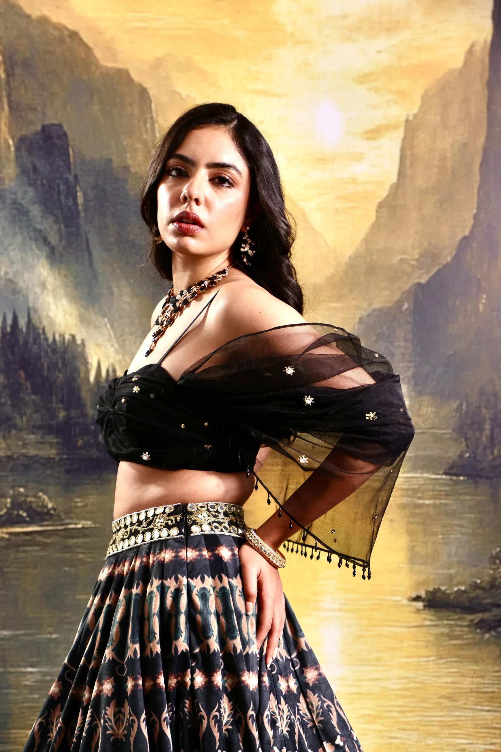 Jeeya Printed Suede Lehenga - Image 3