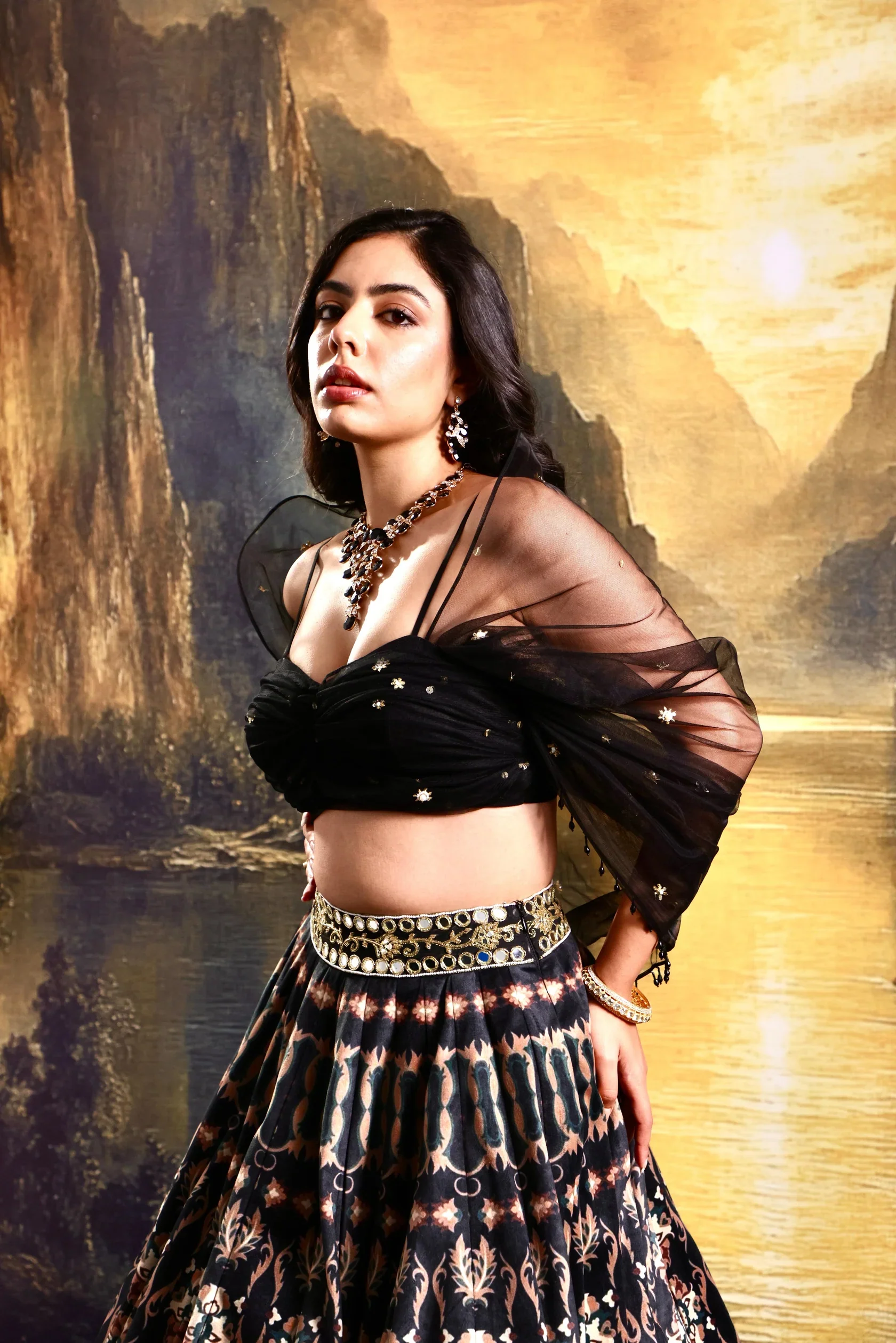 Jeeya Printed Suede Lehenga - Image 4