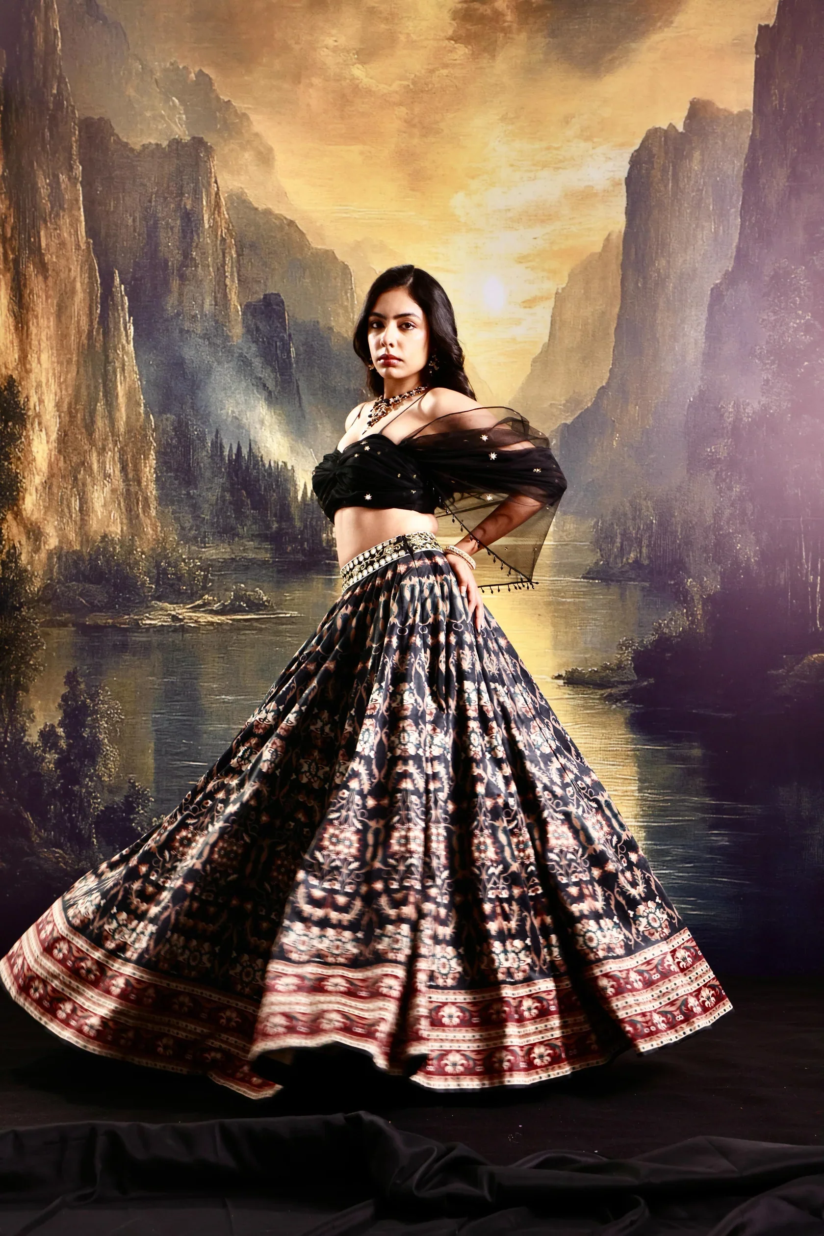 Jeeya Printed Suede Lehenga - Image 5