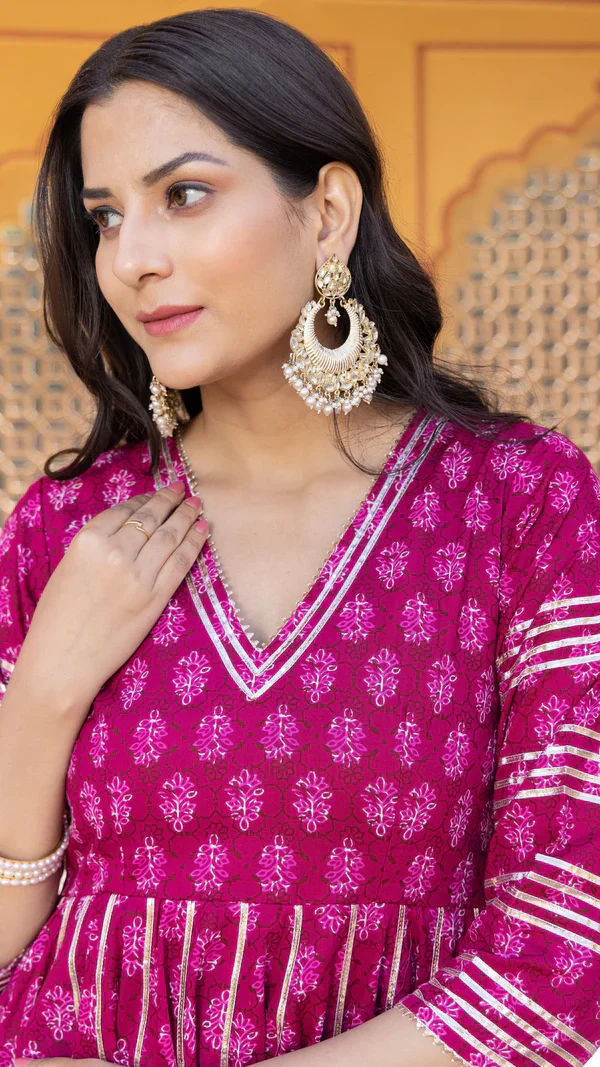 Jumari Cotton Booti Anarkali Set - Image 4