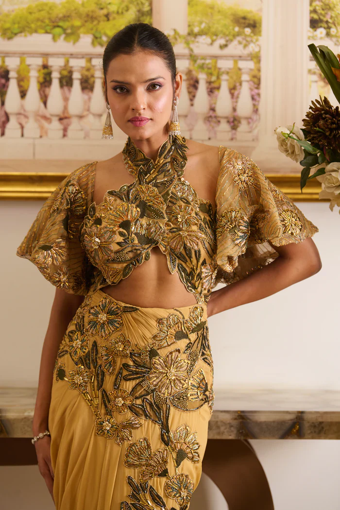 Kai - Golden Cape Saree - Image 2