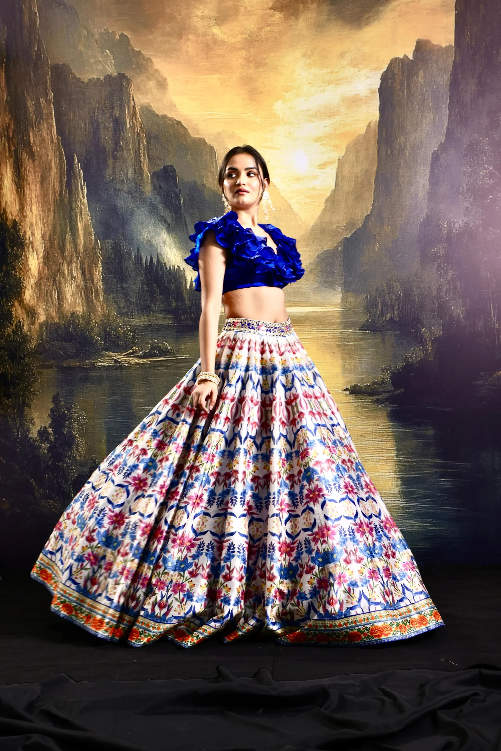 Kaina Multi Colored Silk Lehenga