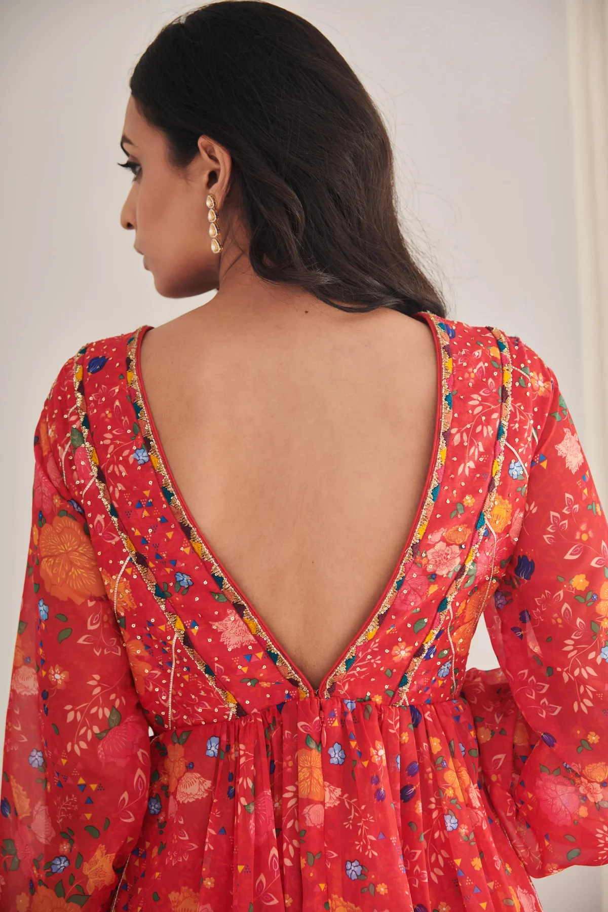 KESH - Bright Red Floral Printed Kurta - Image 4