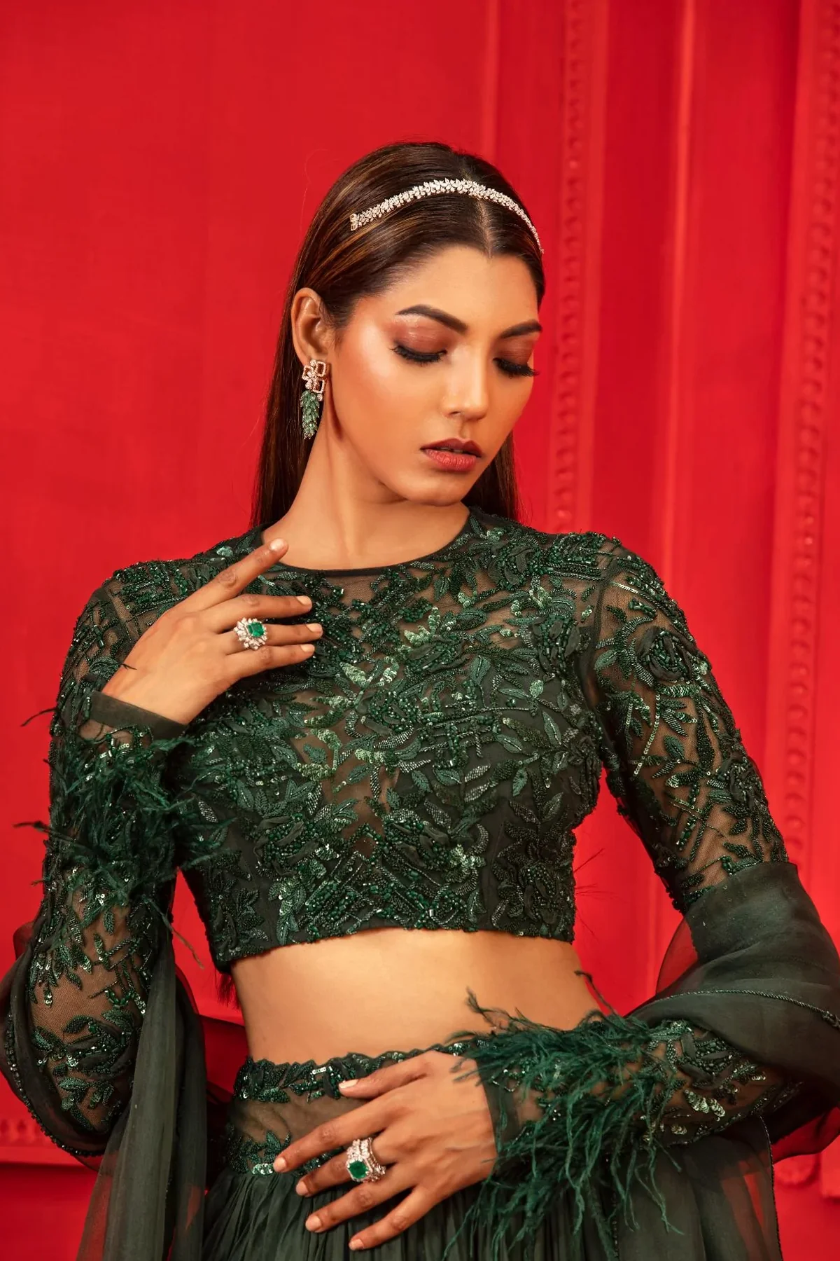 Khwab Green Embroidered Lehenga Set - Image 4
