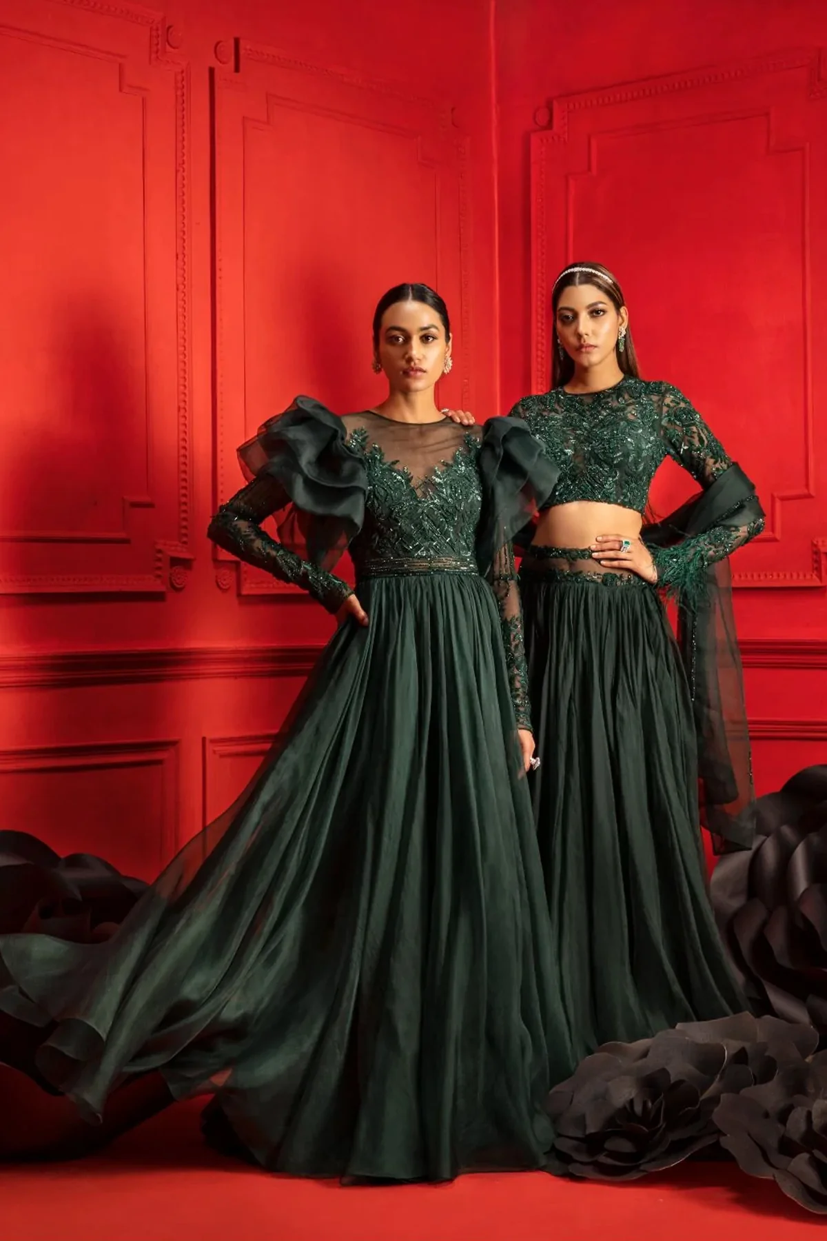 Khwab Green Embroidered Lehenga Set - Image 5