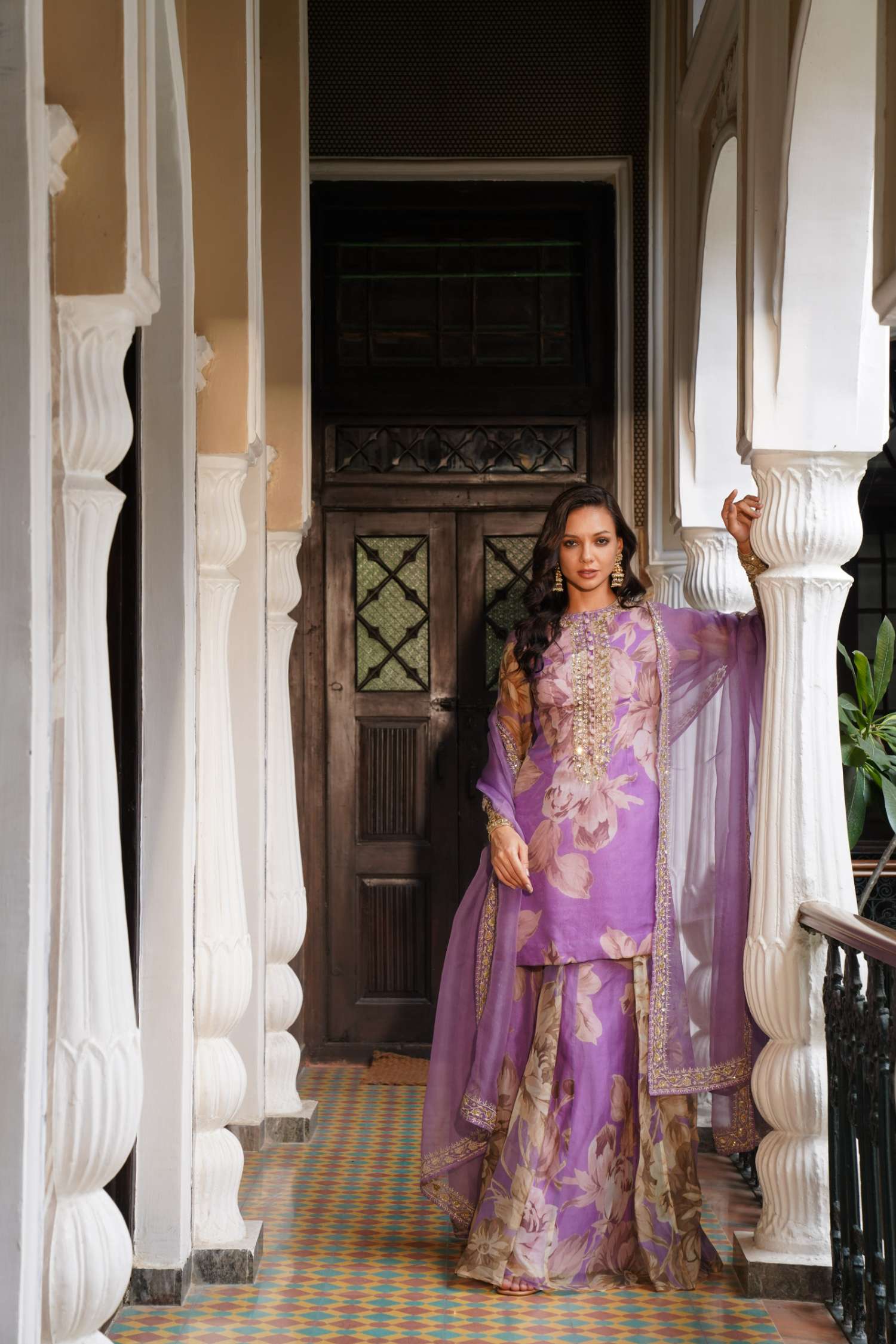 Lavender Floral Kurti Set - Image 2