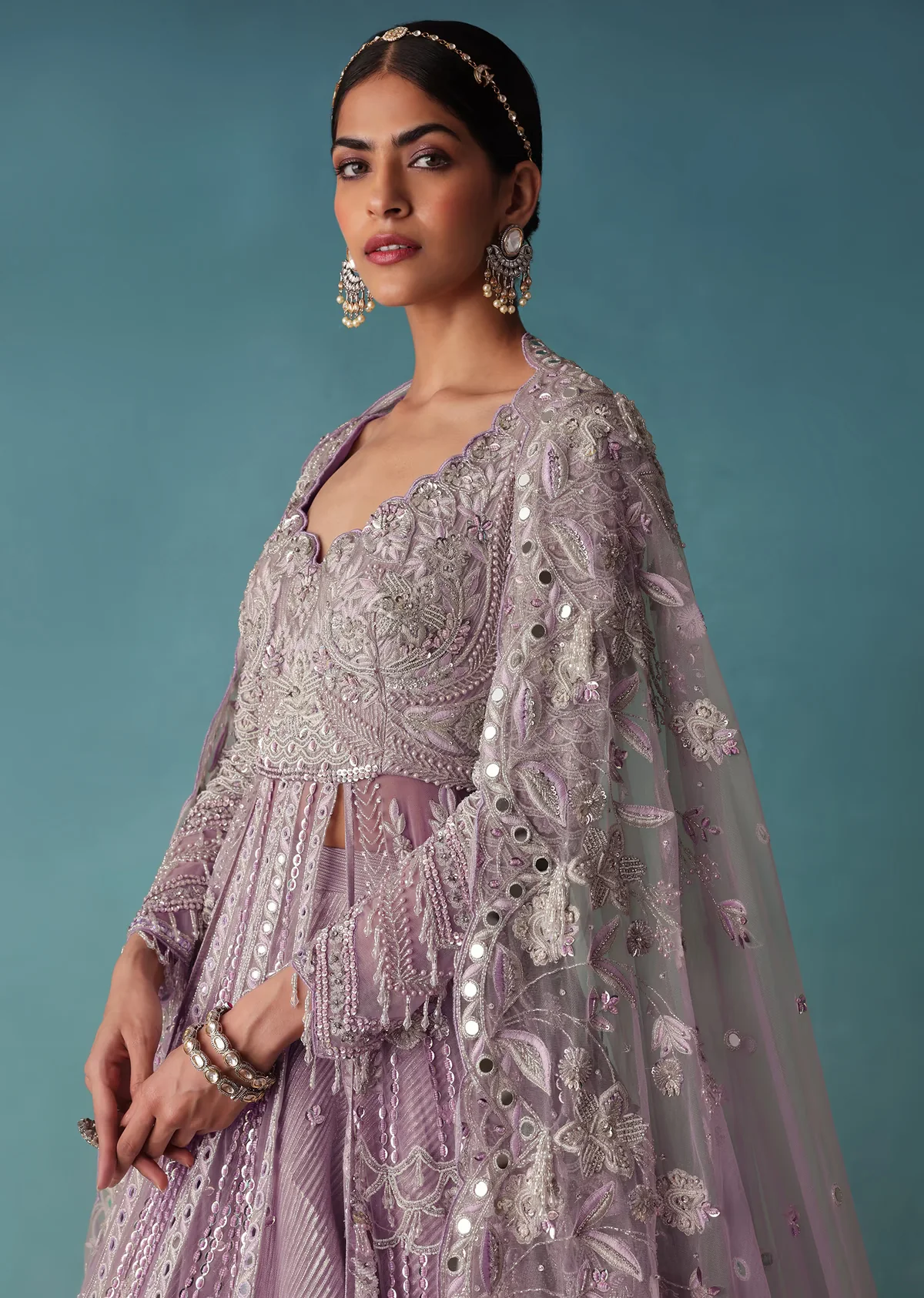 Lavender Mist Bridal Lehenga Set With Hand Work - Image 4