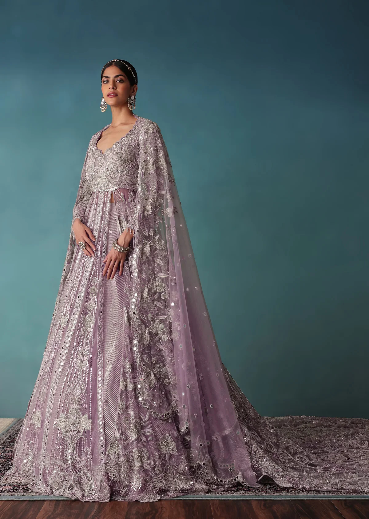 Lavender Mist Bridal Lehenga Set With Hand Work - Image 5