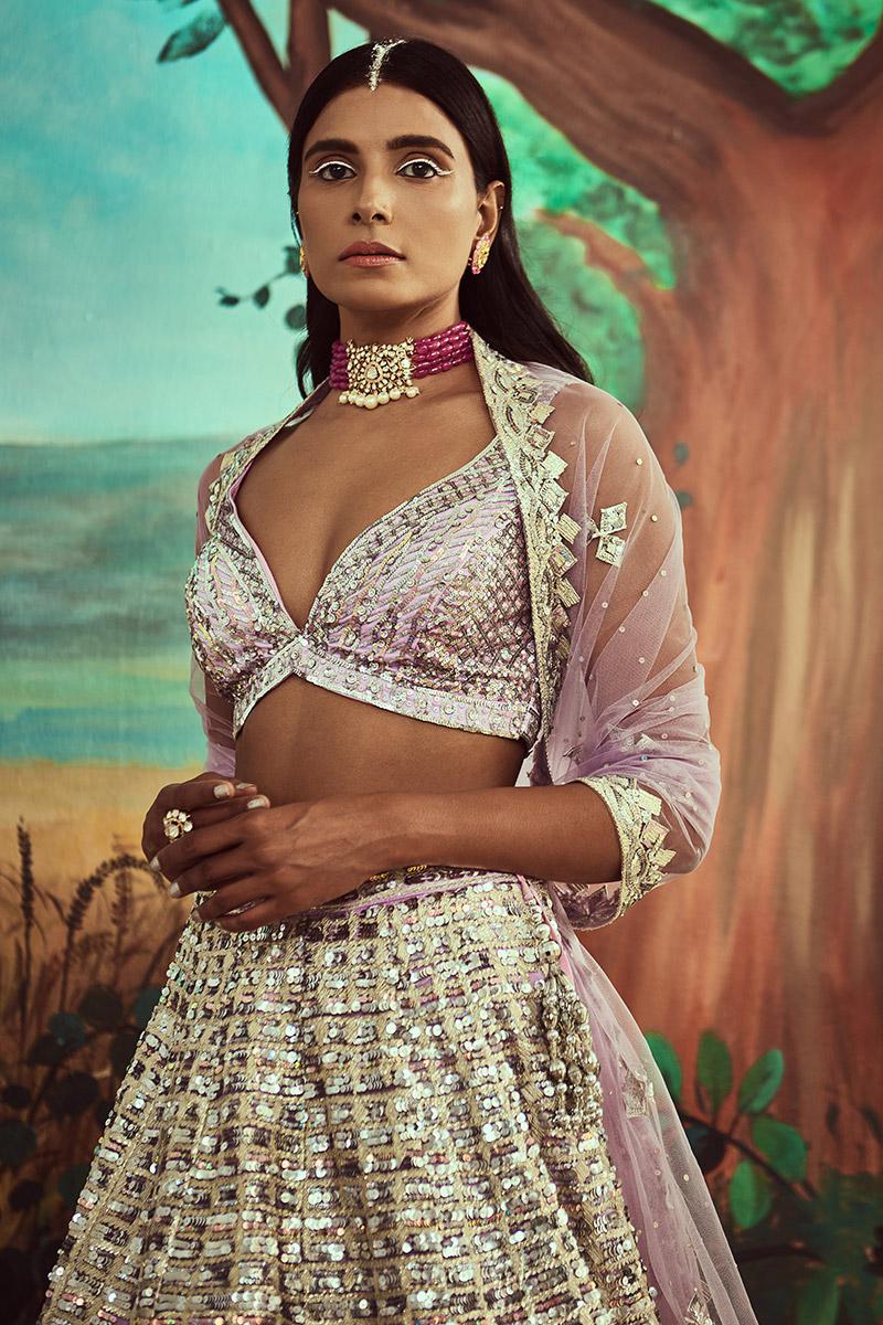 Lavender sequin lehenga set - Image 2