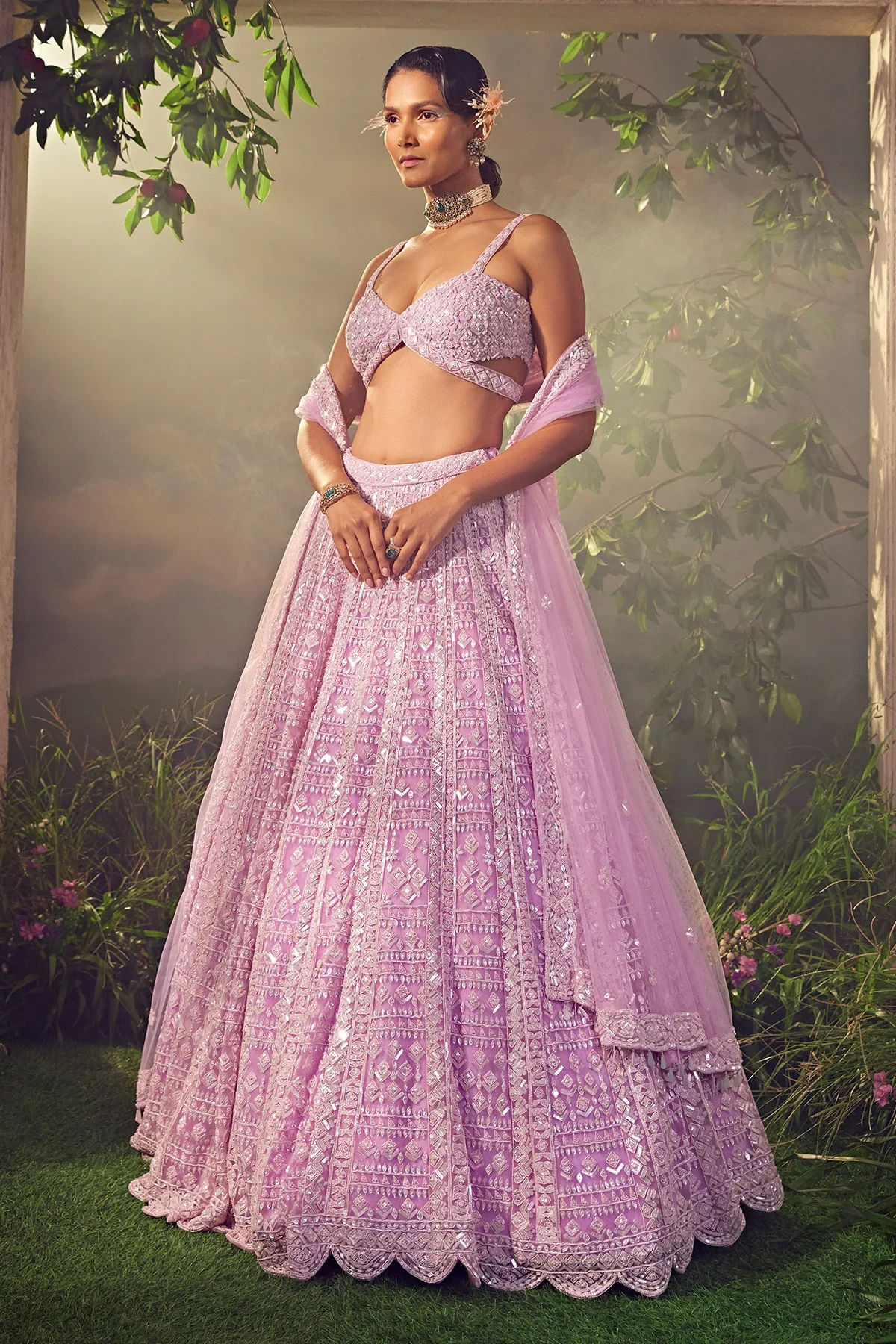 Lavender Tulle Lehenga - Image 3