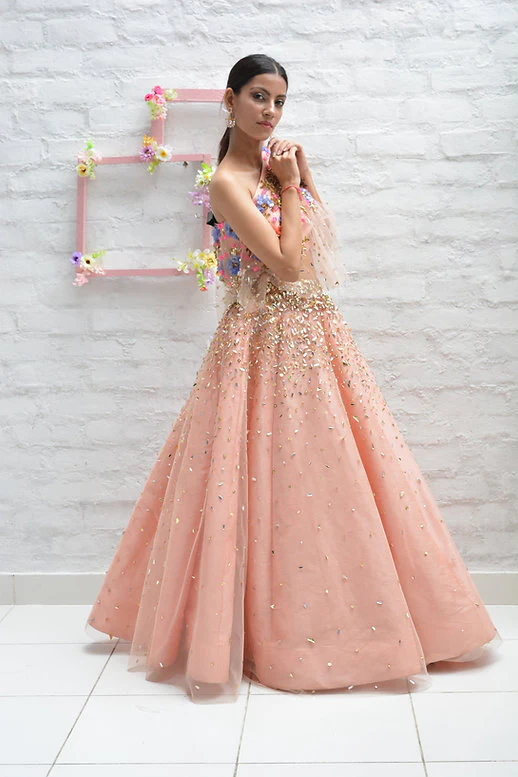 Leafy Peach Lehenga Set - Image 2