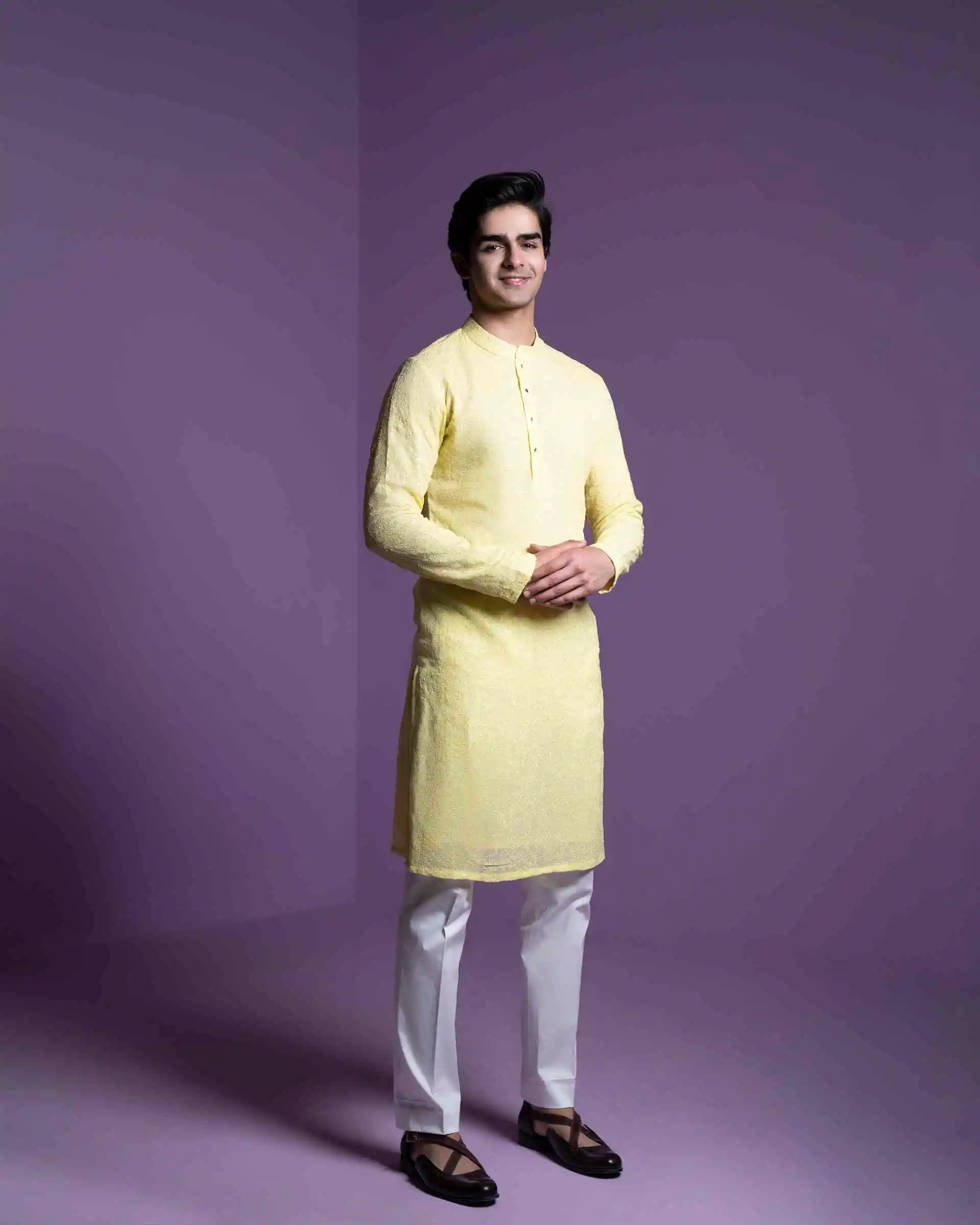 Lemon Yellow Kurta Set - Image 3