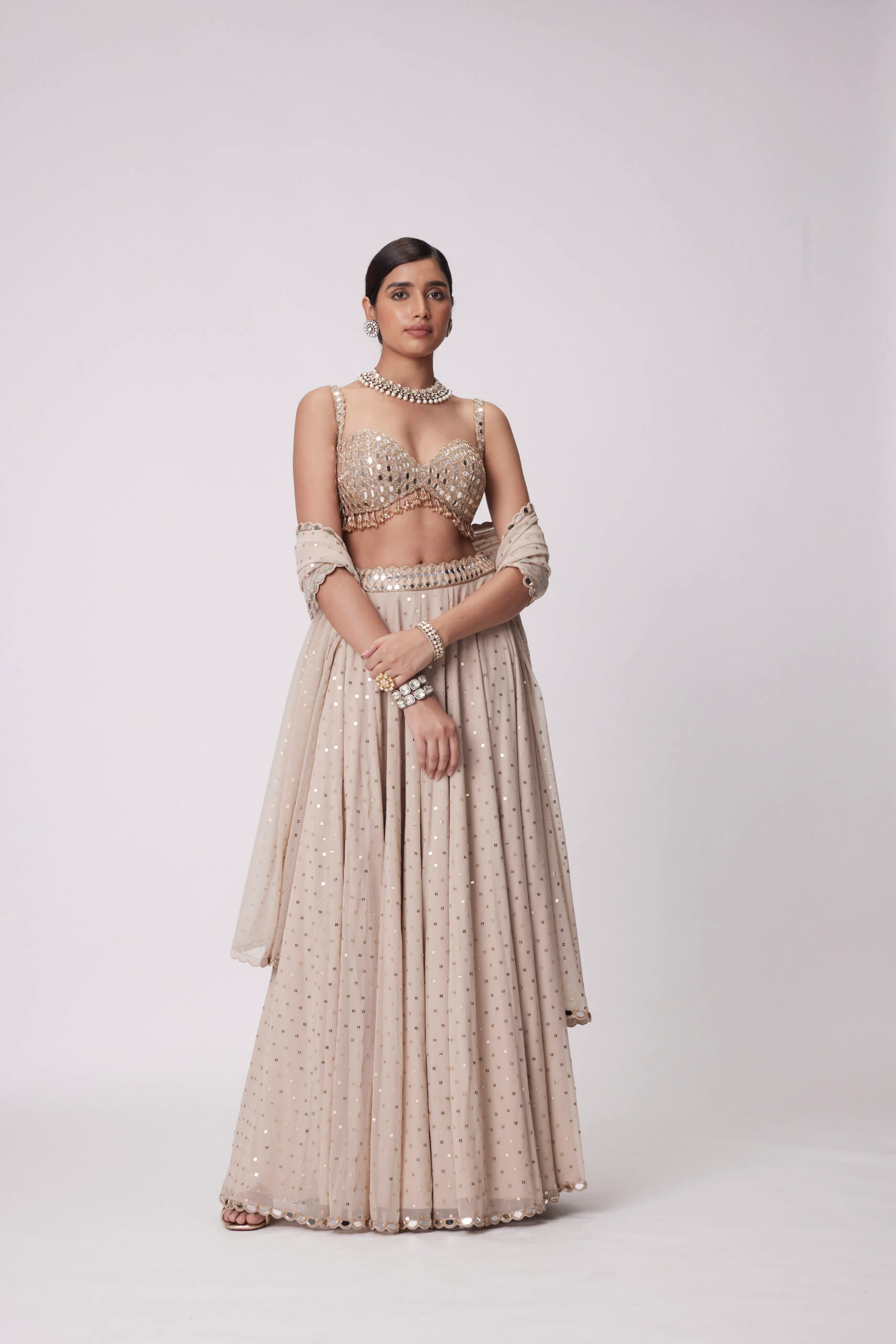 Light Beige Georgette Lehenga Pants Set - Image 3