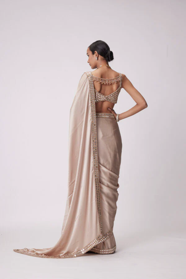 Light Beige satin Saree Set - Image 4