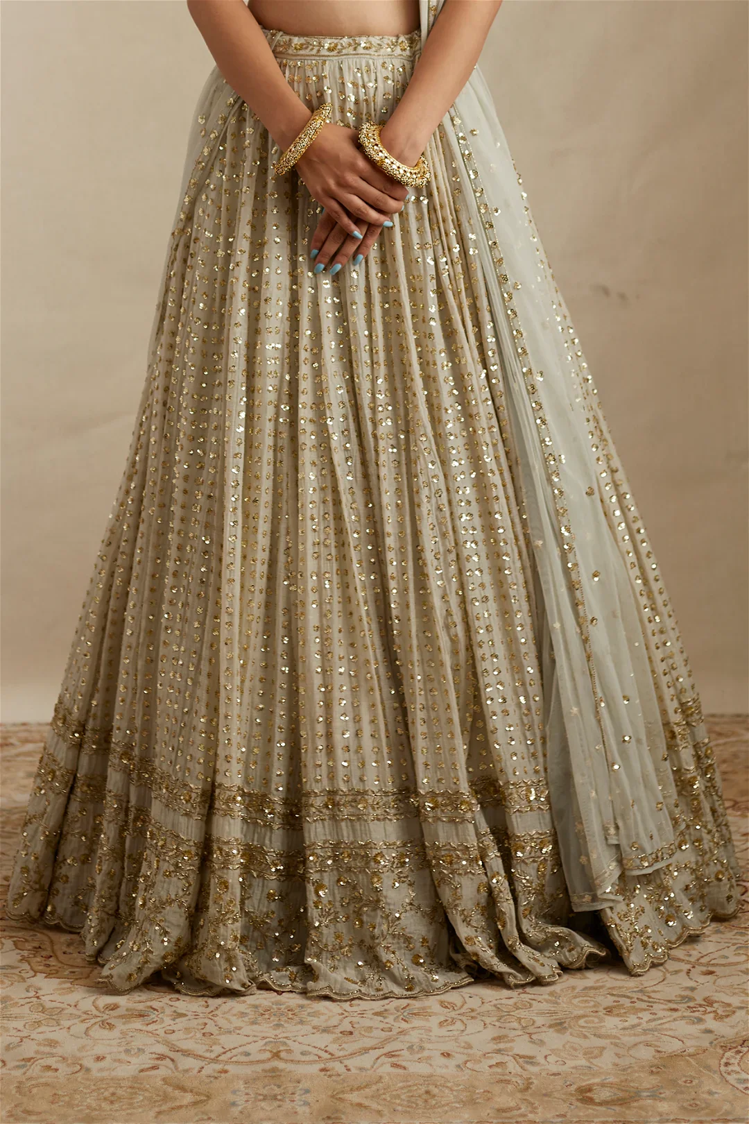 Light Mint Chanderi Silk Lehenga Set - Image 3