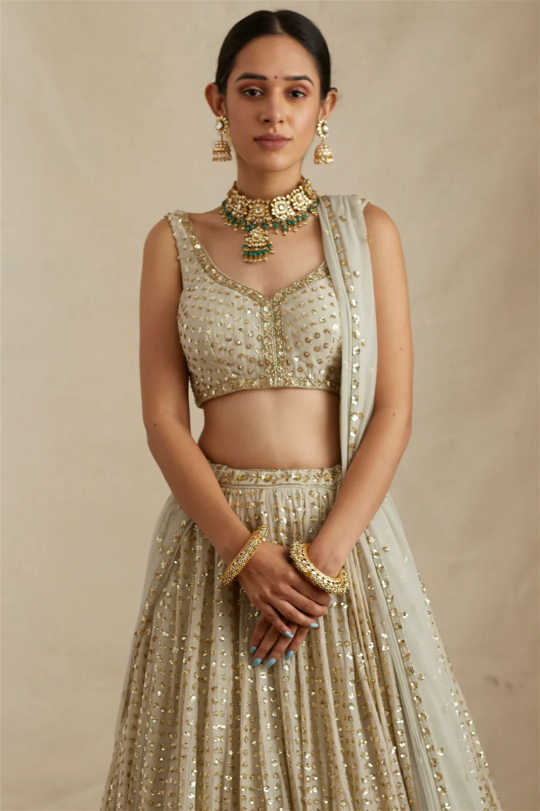 Light Mint Chanderi Silk Lehenga Set - Image 4