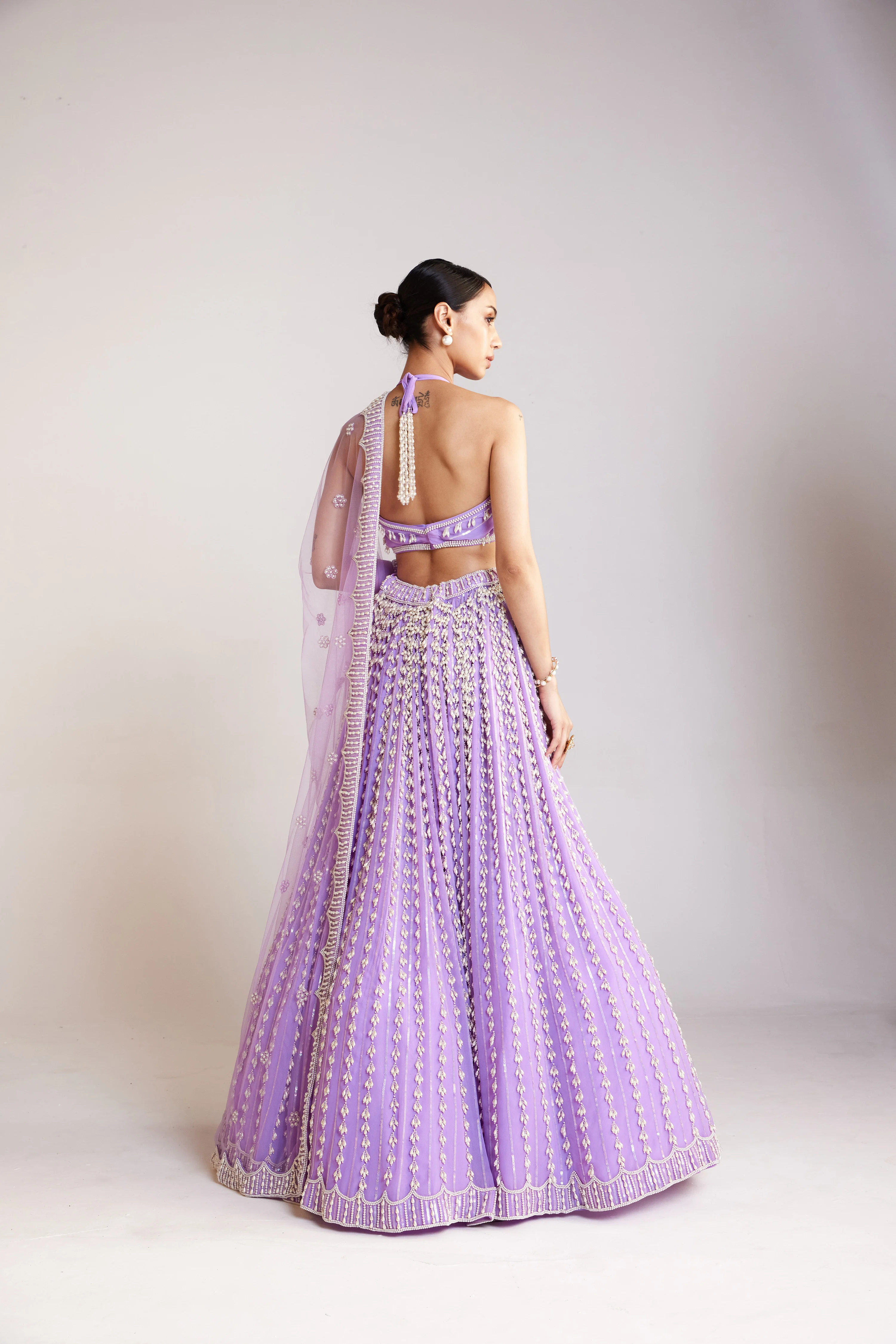 Lilac Chandelier Pearl Halter Neck Lehenga Set - Image 3